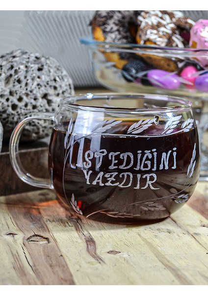 Kişiye Özel Isimli Kulplu Borosilikat Cam Kupa Bardak 410CC fiyatları