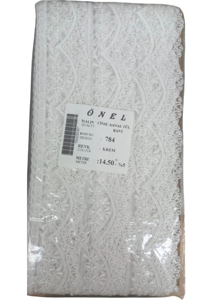 Dantel Polyester Sanal Tül Bant Krem 14,50 Metre En 3 cm ON-784-KR