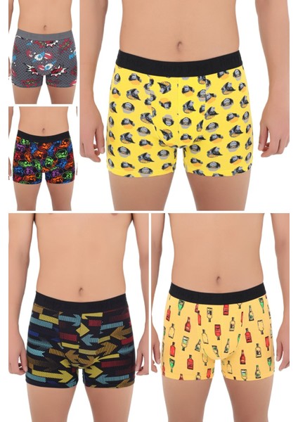 Erkek 5'li Desenli Renkli Pamuklu Premium Paket Boxer fiyatları