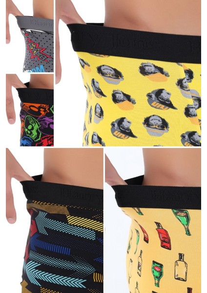 Erkek 5'li Desenli Renkli Pamuklu Premium Paket Boxer modelleri