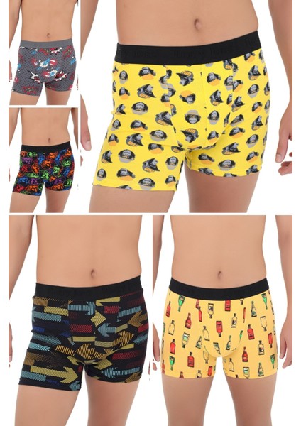 Erkek 5'li Desenli Renkli Pamuklu Premium Paket Boxer indirimleri