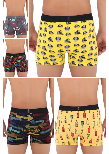 Erkek 5'li Desenli Renkli Pamuklu Premium Paket Boxer