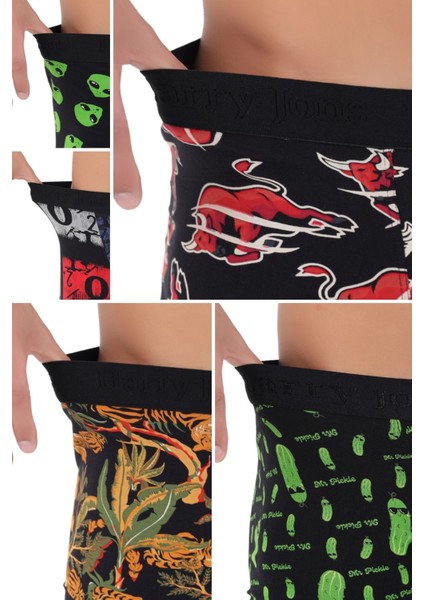Erkek 5'li Desenli Renkli Pamuklu Premium Paket Boxer modelleri