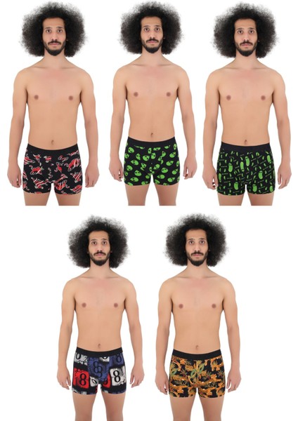 Erkek 5'li Desenli Renkli Pamuklu Premium Paket Boxer