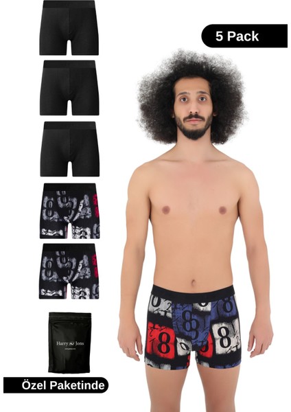 Erkek 5'li Desenli Renkli Pamuklu Premium Paket Boxer
