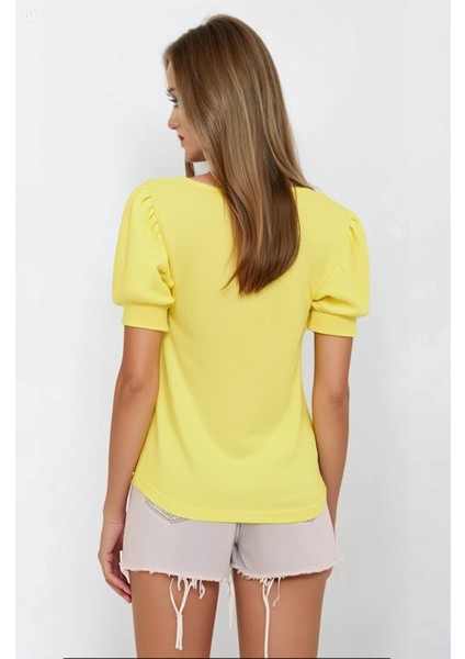 Kadın Sarı Kare Yaka Örme Bluz HZL22W-BD104091 modelleri