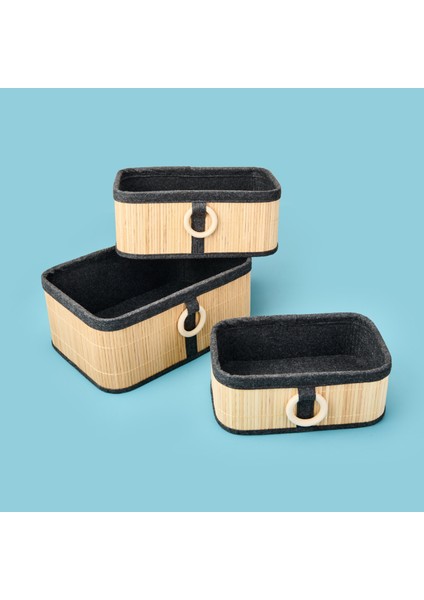 3'lü Bambu Sepet - Kahverengi / Gri