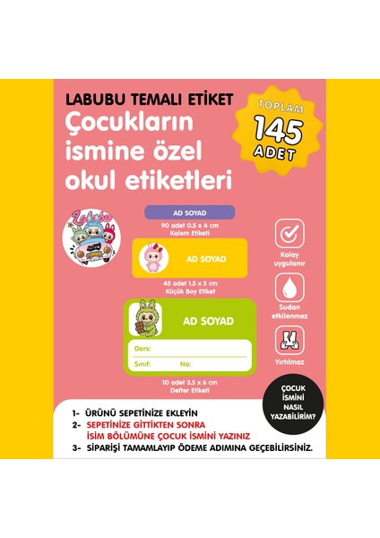 Labubu Temalı Isme Özel Okul Etiketi