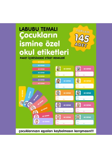 Labubu Temalı Isme Özel Okul Etiketi fiyatları