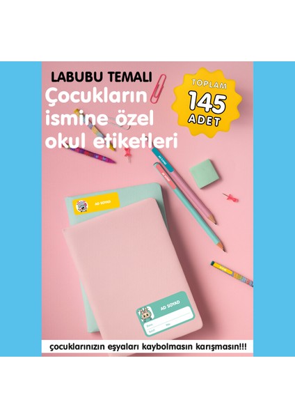 Labubu Temalı Isme Özel Okul Etiketi modelleri