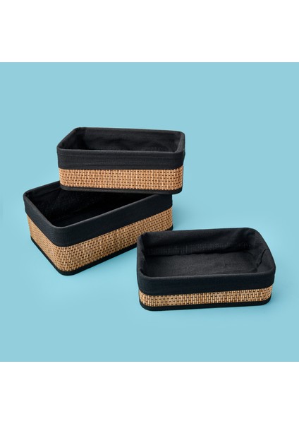 3'lü Bambu Sepet - Kahverengi / Siyah