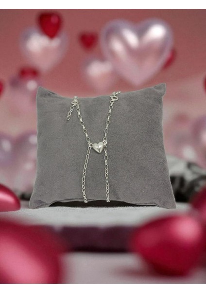 Gümüş Mıknatıslı Yarım Kalp Çift Bileklik – Romantik, Ayarlanabilir, 3,72 Gram