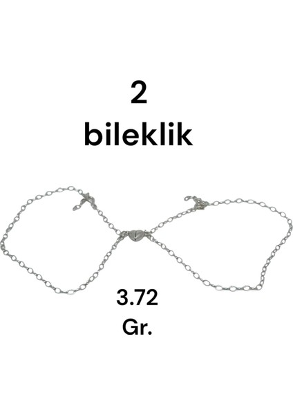 Gümüş Mıknatıslı Yarım Kalp Çift Bileklik – Romantik, Ayarlanabilir, 3,72 Gram fiyatları