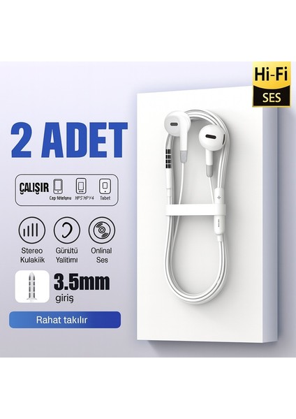 Kulakiçi Mikrofonlu Kablolu Kulaklık Beyaz Jak Girişli 3.5 Samsung Iphone Xiomi Redmi Oppo Tecno Huawei Telefonlarla Uyumludur