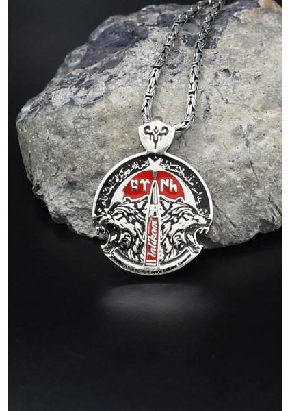 Bozkurt - Kurt - Göktürkçe Türk Yazılı Mineli 925 Ayar Gümüş Kolye Kral Zincir 2mm 902187 fiyatları