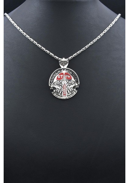 Bozkurt - Kurt - Göktürkçe Türk Yazılı Mineli 925 Ayar Gümüş Kolye Kral Zincir 2mm 902187 fırsatları