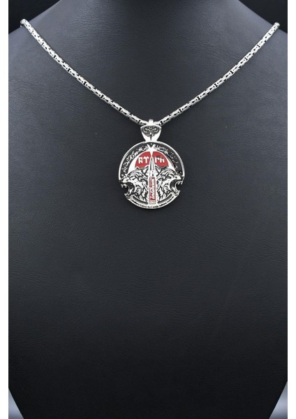 Bozkurt - Kurt - Göktürkçe Türk Yazılı Mineli 925 Ayar Gümüş Kolye Kral Zincir 2mm 902187 indirimleri