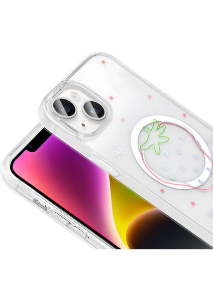 iPhone 13 Uyumlu Kılıf Folk M-Safe Şarj Özellikli Şeffaf Desenli Çilek fiyatları