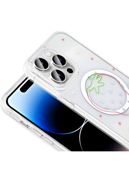 iPhone 14 Pro Max Uyumlu Kılıf Folk M-Safe Şarj Özellikli Şeffaf Desenli Çilek fiyatları