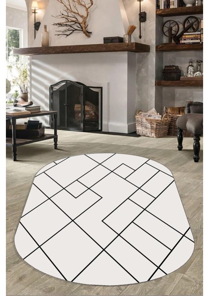 Dijital Kaymaz Yıkanabilir Modern Salon Halısı Mutfak Halısı Koridor Halısı Oval Halı Yolluk DC-4086 Oval