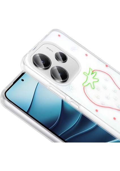 Xiaomi Redmi Note 14 Uyumlu Kılıf Şeffaf Folk Sert Kapak Figürlü Çilek fiyatları