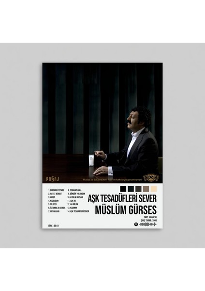 Müslüm Gürses - Aşk Tesadüfleri Sever Albüm Spotify Çerçeveli - Çerçevesiz Poster Tablo