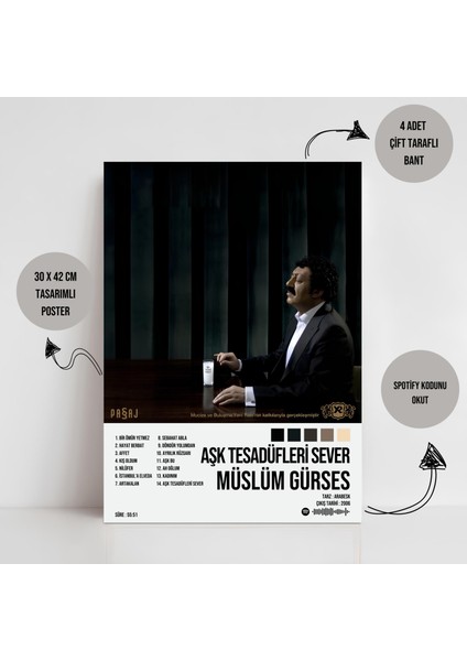 Müslüm Gürses - Aşk Tesadüfleri Sever Albüm Spotify Çerçeveli - Çerçevesiz Poster Tablo fiyatları