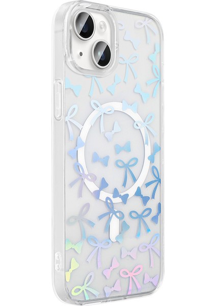 iPhone 15 Plus Uyumlu Kılıf Folk M-Safe Şarj Özellikli Şeffaf Desenli Fiyonk