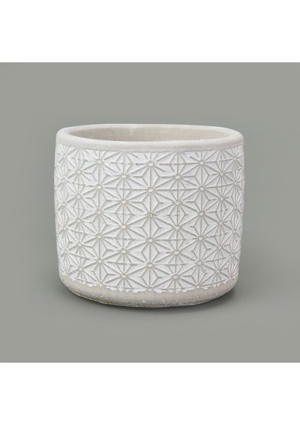 Yıldız Desenli Beton Saksı - Beyaz - 14X12,5 cm