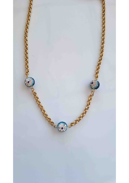 Çelik Nazar Boncuk Detaylı Kolye