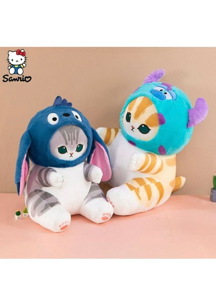 Stitch Mofusand Kedi Stich Başlıklı Kedi Peluş Oyuncak 40 cm Büyük Boy