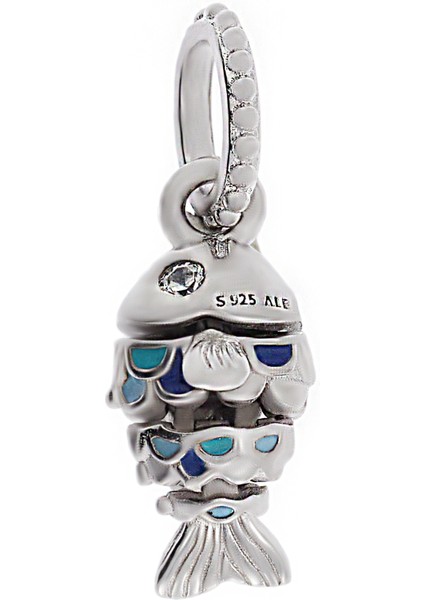 Kadın Hareketli Balık Model Mavi Detay Gümüş Charm