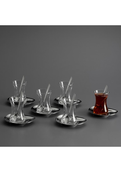 Moon 18 Parça 6 Kişilik Çelik Çay Seti