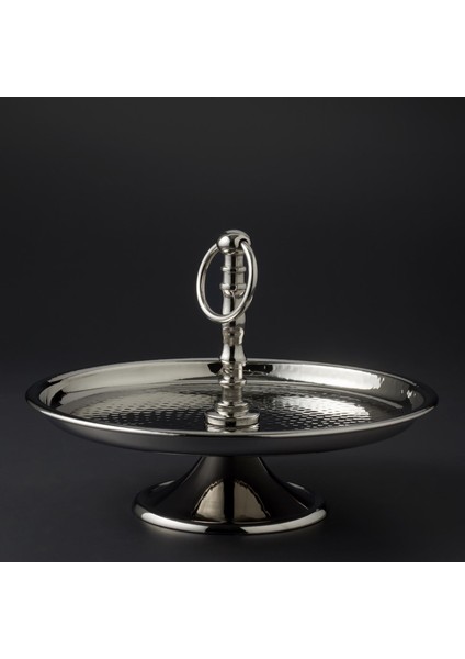 Quenny Nikel Kaplama Ayaklı Servis Tabağı 16,5x26 cm – Kek ve Pasta Sunumu için Şık ve Dayanıklı İnox Model