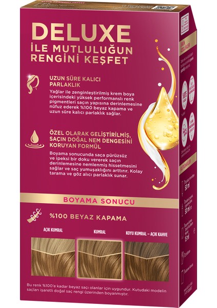 Deluxe Kalıcı Renkler 7-65 Altın Parıltılı Toffee Saç Boyası modelleri