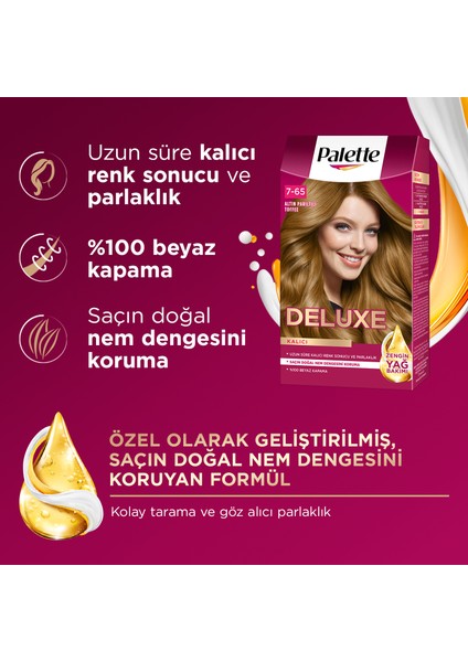 Deluxe Kalıcı Renkler 7-65 Altın Parıltılı Toffee Saç Boyası