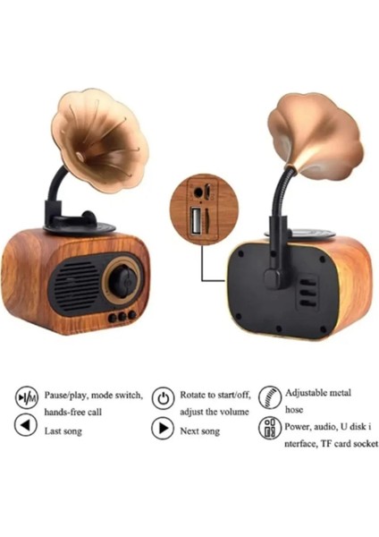 Retro Tasarımlı Wireless Hoparlörlü Gramofon | Kablosuz Müzik Çalar & Dekoratif Ses Sistemi