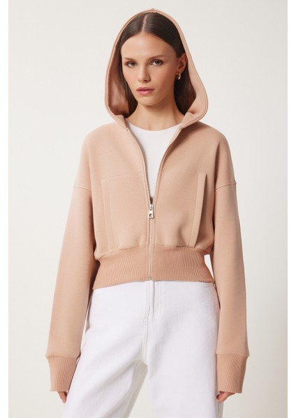 Kapüşonlu Şardonlu Fermuarlı Sweatshirt LOW0019 Bisküvi fiyatları