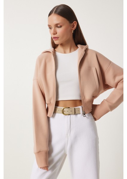 Kapüşonlu Şardonlu Fermuarlı Sweatshirt LOW0019 Bisküvi modelleri