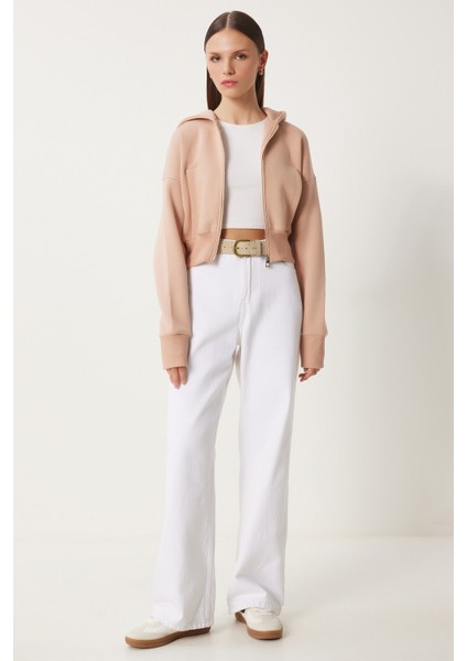 Kapüşonlu Şardonlu Fermuarlı Sweatshirt LOW0019 Bisküvi fırsatları