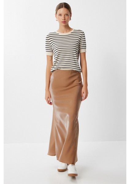 Işıltılı Saten Yüzeyli Uzun Etek LFH0012 Taba fiyatları