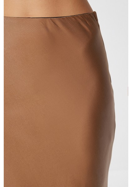 Işıltılı Saten Yüzeyli Uzun Etek LFH0012 Taba fırsatları