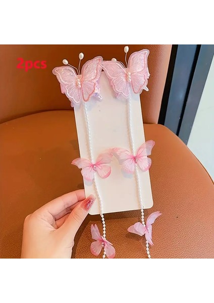 Üzeri Zirkon Taş Süslemeli Inci Sallantılı Nakış Işlemeli Kelebek Model 2 Li Pens Çocuk Toka fırsatları