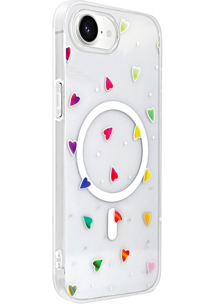 iPhone 16E Uyumlu Kılıf Folk M-Safe Şarj Özellikli Şeffaf Desenli Kalp
