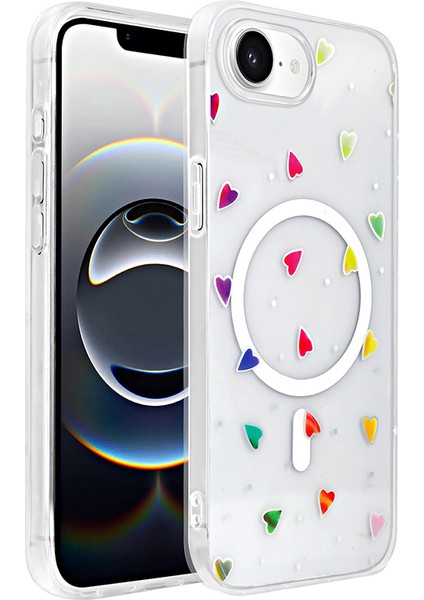 iPhone 16E Uyumlu Kılıf Folk M-Safe Şarj Özellikli Şeffaf Desenli Kalp modelleri