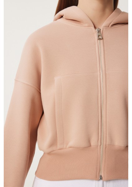 Kapüşonlu Şardonlu Fermuarlı Sweatshirt LOW0019 Bisküvi indirimleri