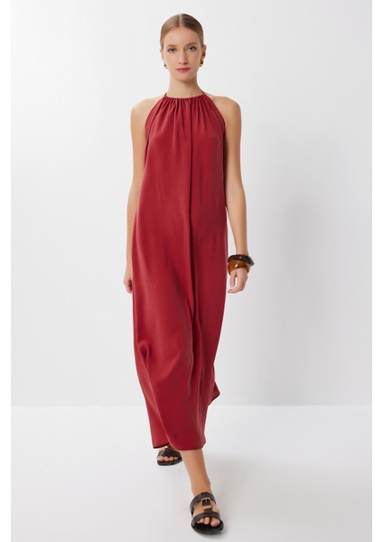 Sırt Dekolteli Modal Elbise LUB0214 Kiremit