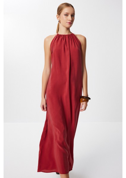 Sırt Dekolteli Modal Elbise LUB0214 Kiremit fiyatları