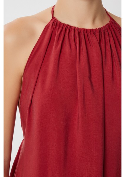 Sırt Dekolteli Modal Elbise LUB0214 Kiremit fırsatları