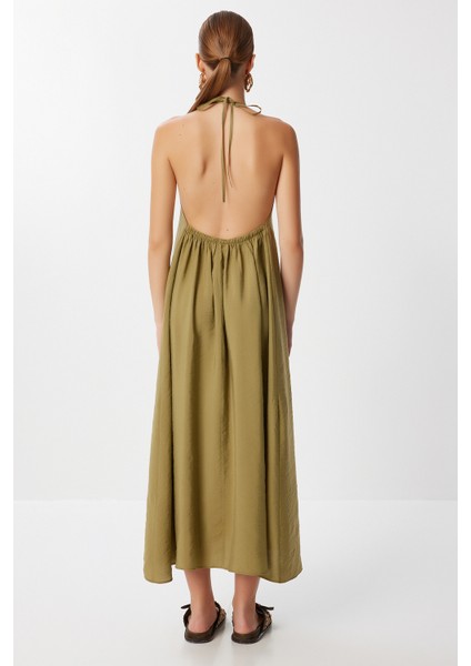 Sırt Dekolteli Modal Elbise LUB0214 Zeytin Yeşili indirimleri